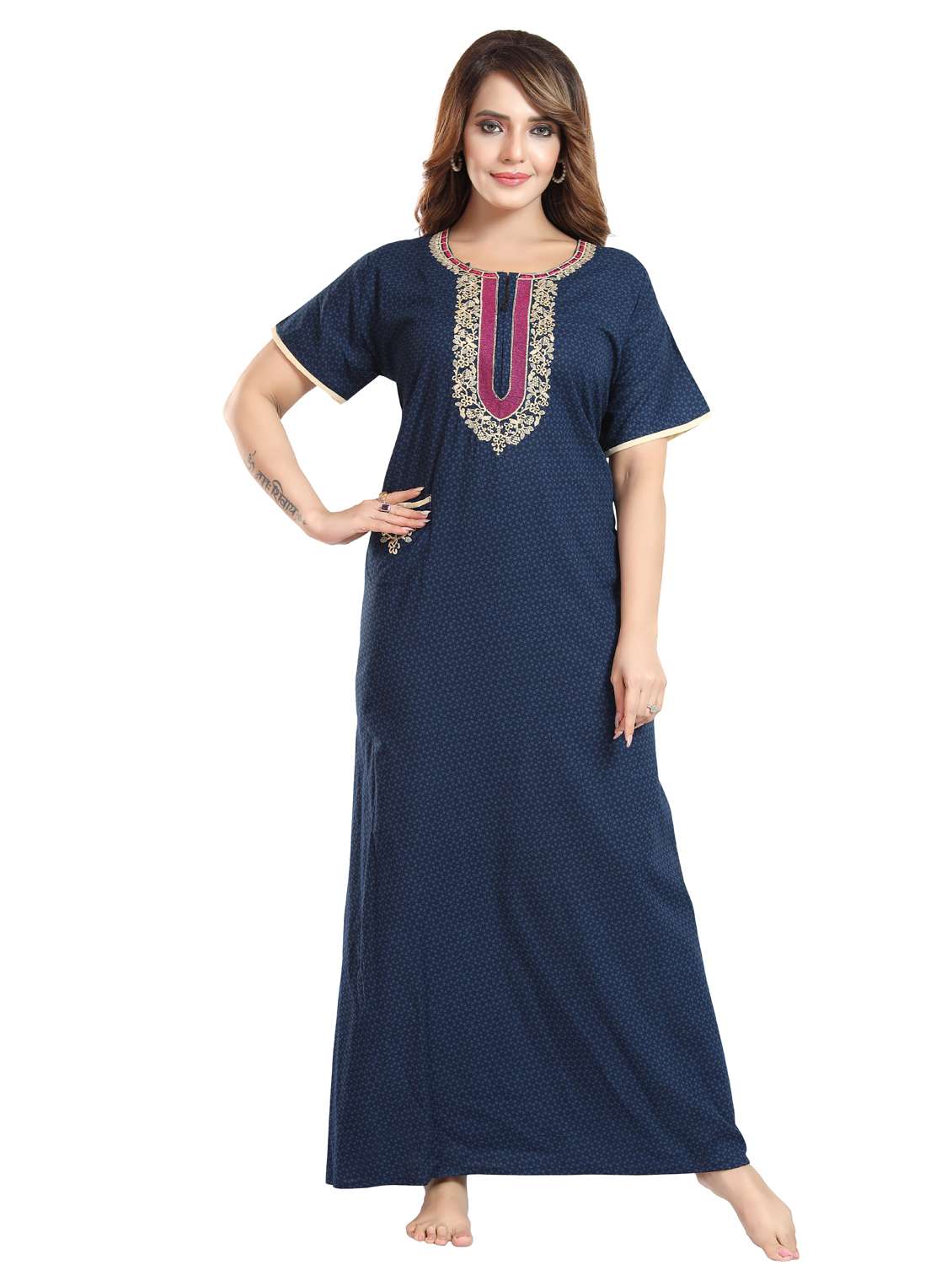 women printed short sleeve nighty - 22076324 -  Standard Image - 1