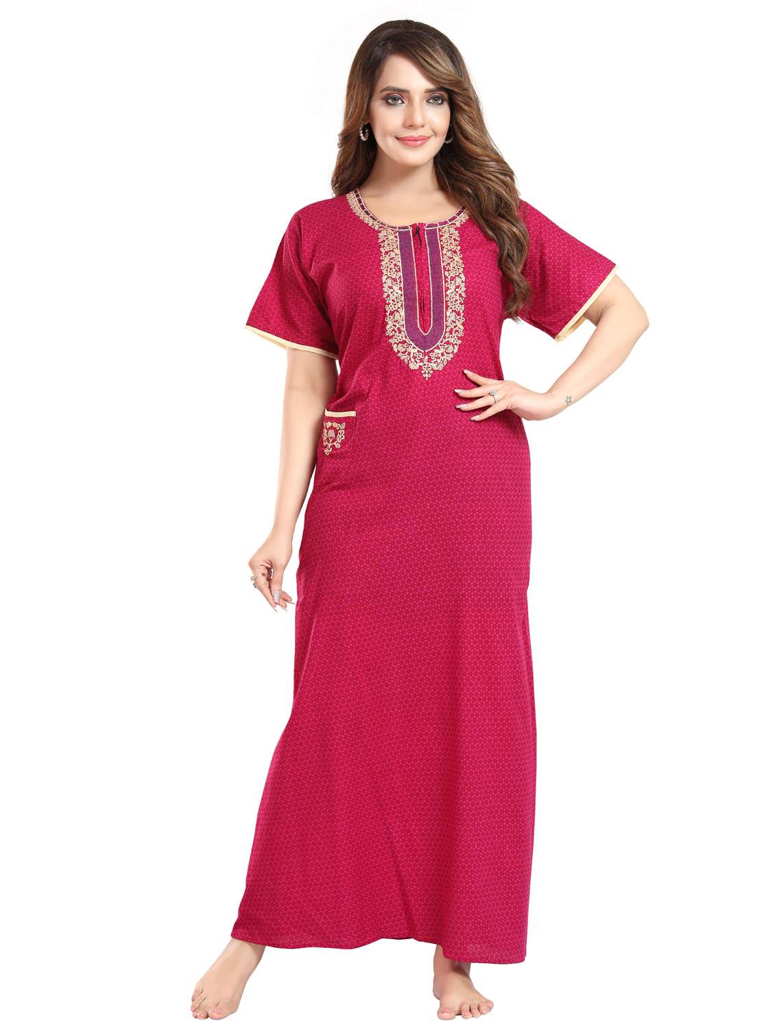 women printed short sleeve nighty - 22076326 -  Standard Image - 1