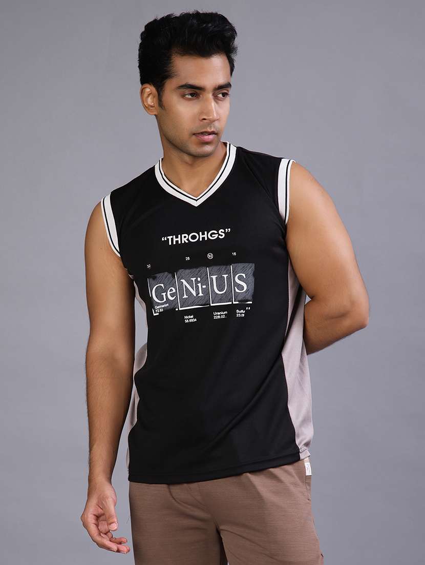 men front print sleeveless regular fit t-shirt - 22076334 -  Standard Image - 1