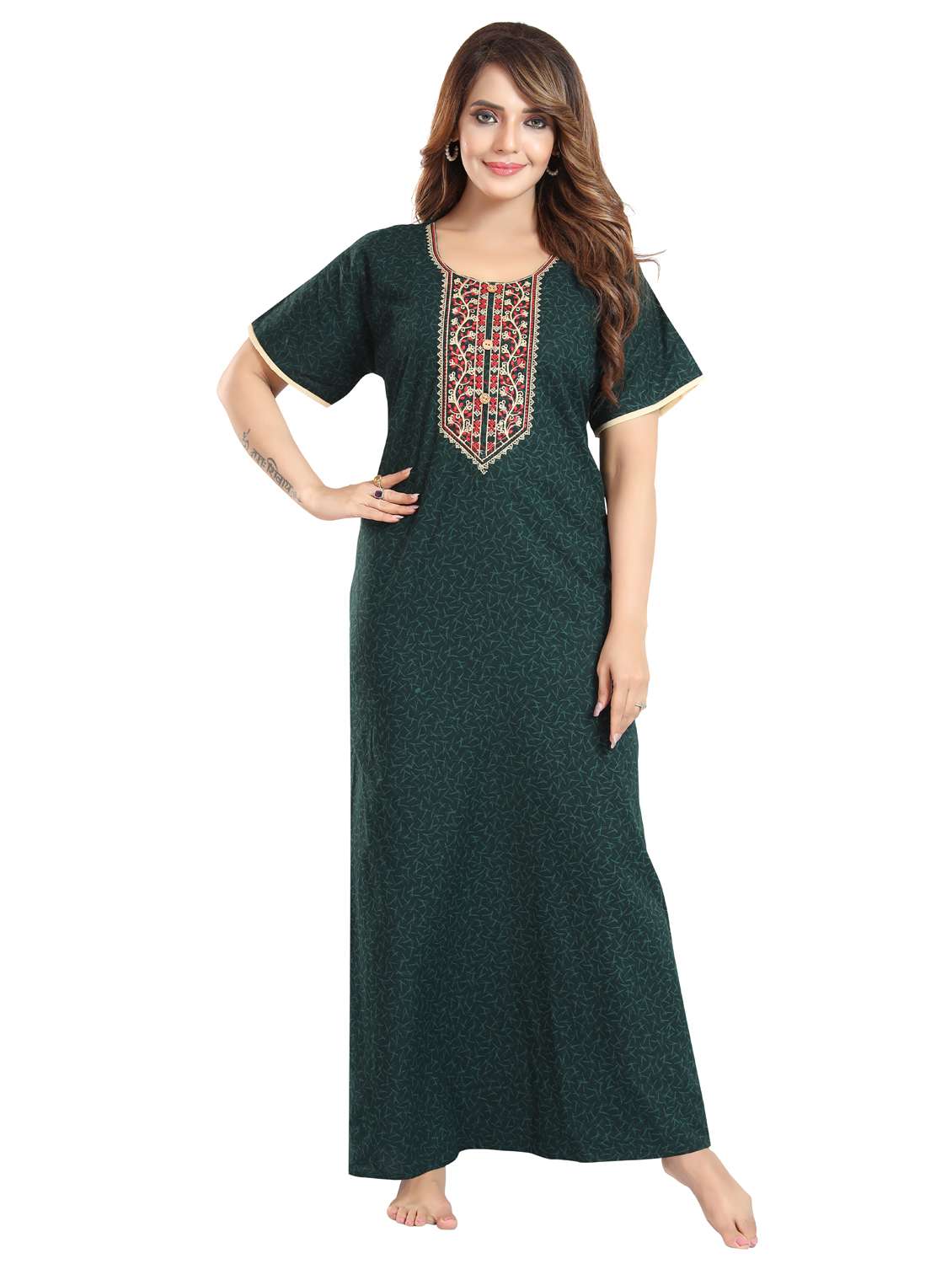 women printed short sleeve nighty - 22076346 -  Standard Image - 1