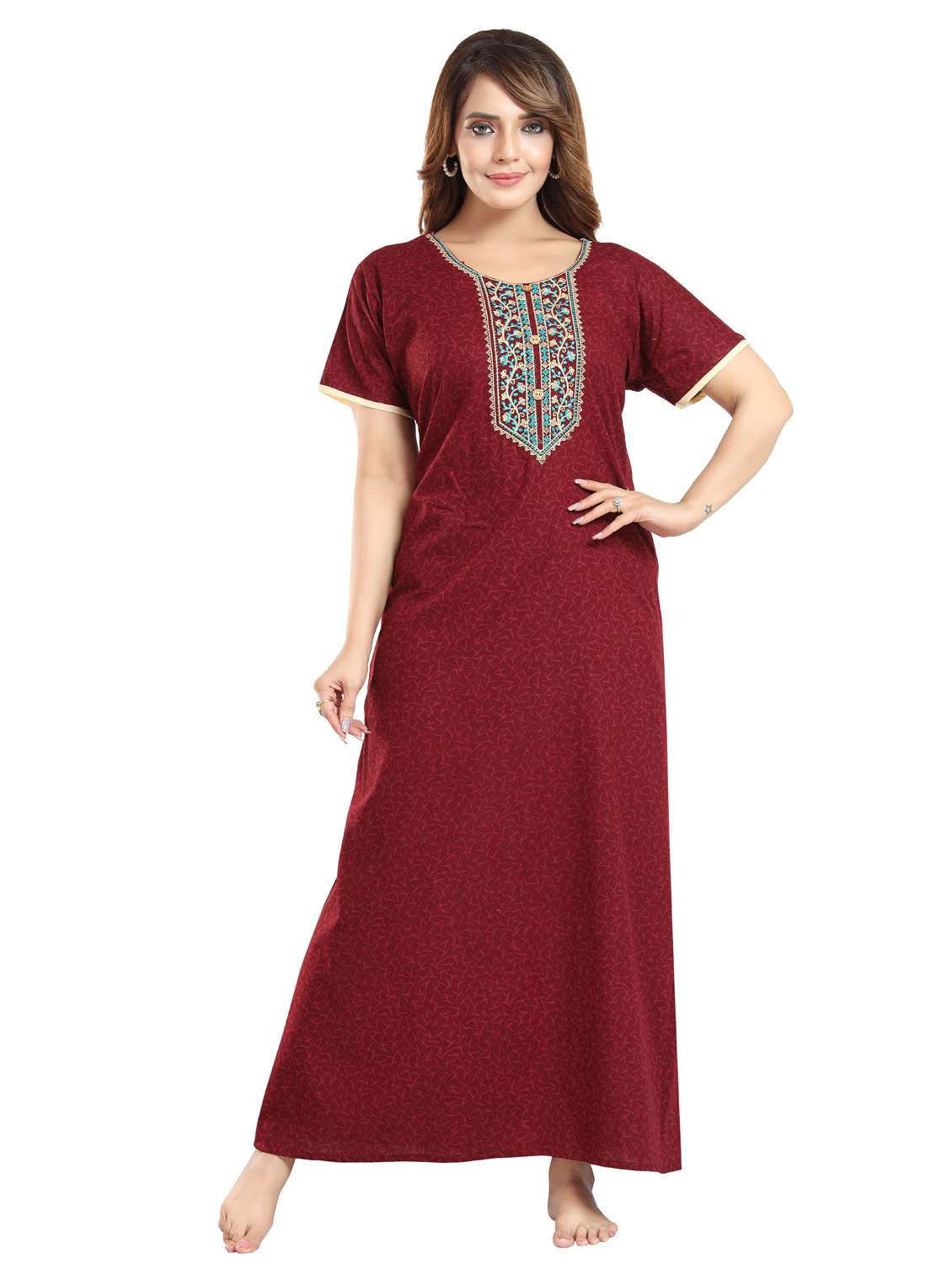 women printed short sleeve nighty - 22076347 -  Standard Image - 1