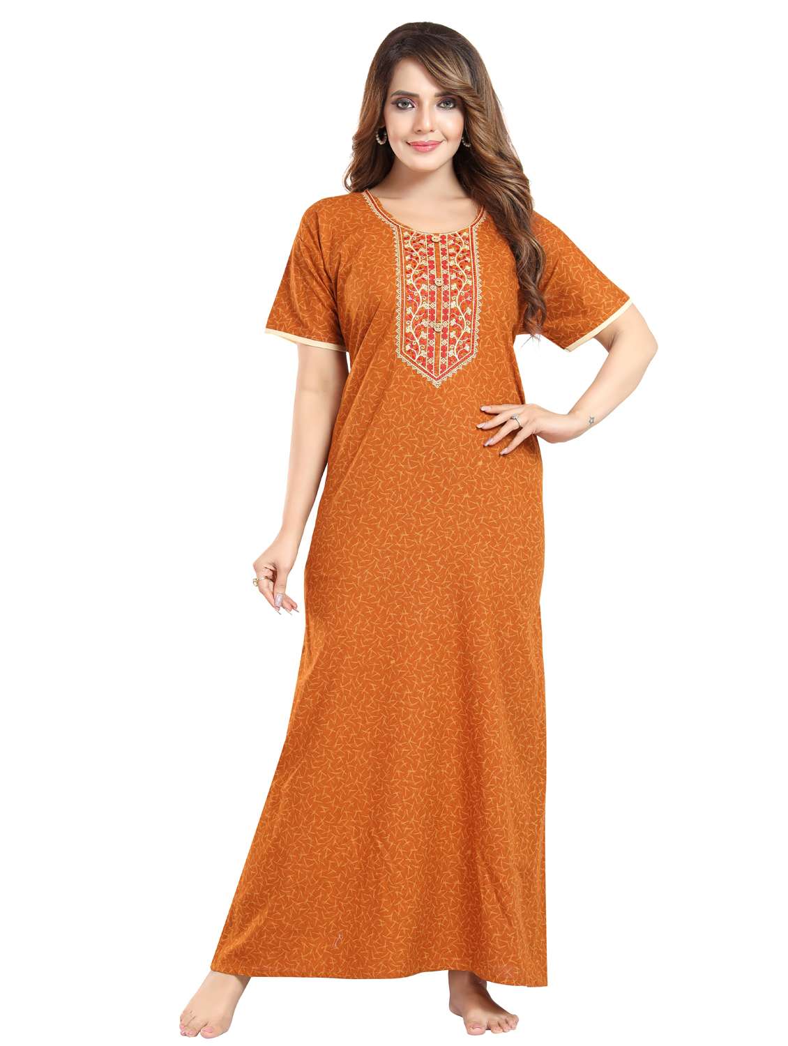 women printed short sleeve nighty - 22076349 -  Standard Image - 1