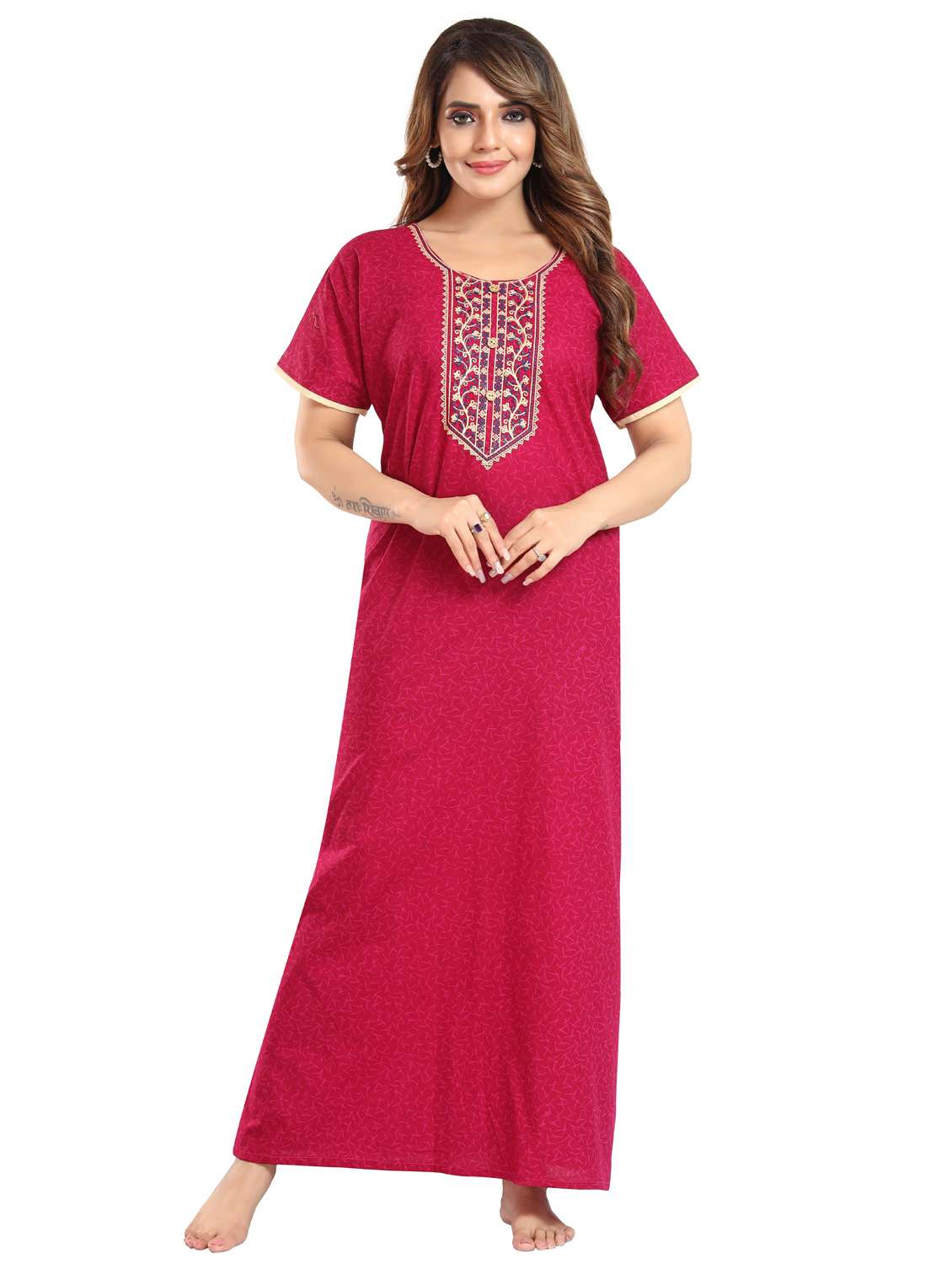 women printed short sleeve nighty - 22076350 -  Standard Image - 1