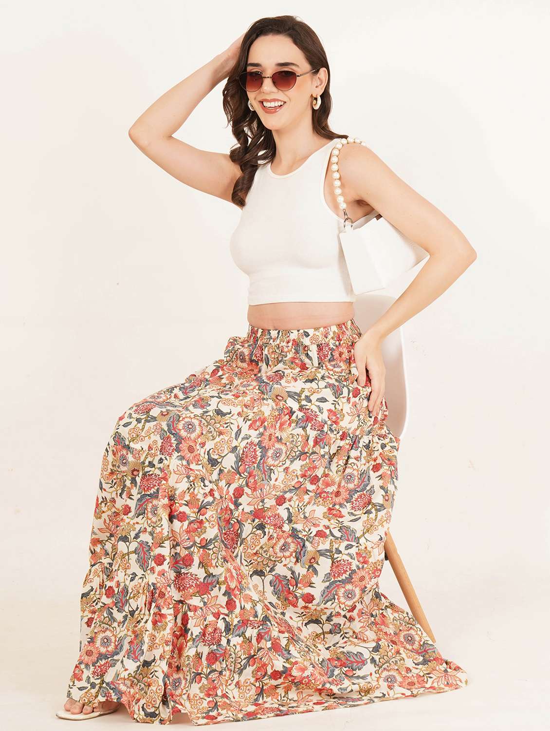 women printed mid rise tiered maxi skirt - 22076351 - Standard Image - 4