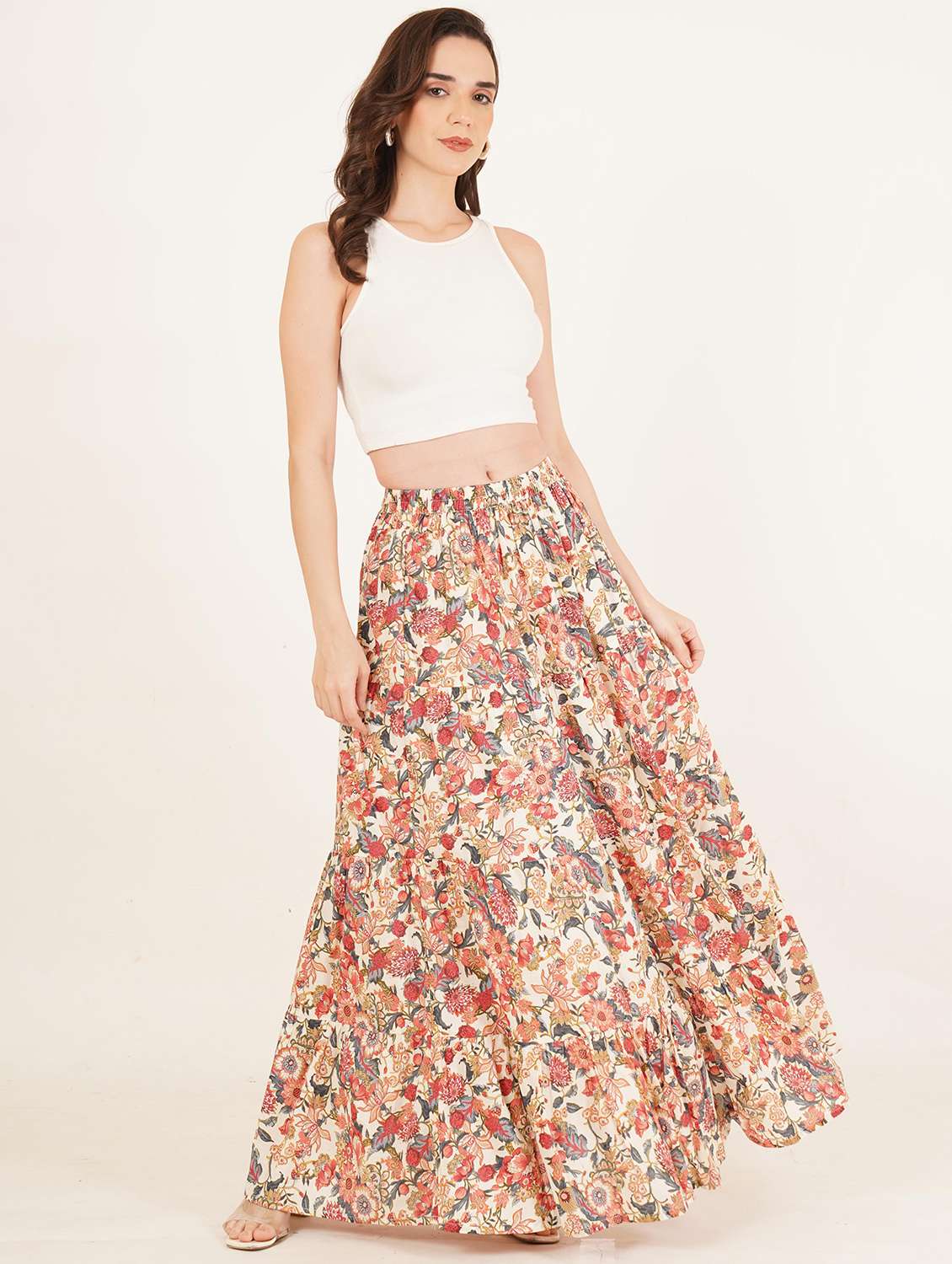 women printed mid rise tiered maxi skirt - 22076351 - Standard Image - 6