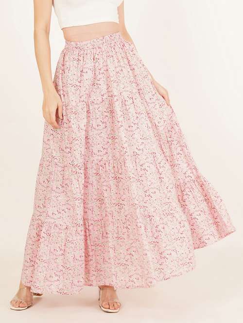 women printed high rise tiered maxi skirt - 22076352 -  Standard Image - 0