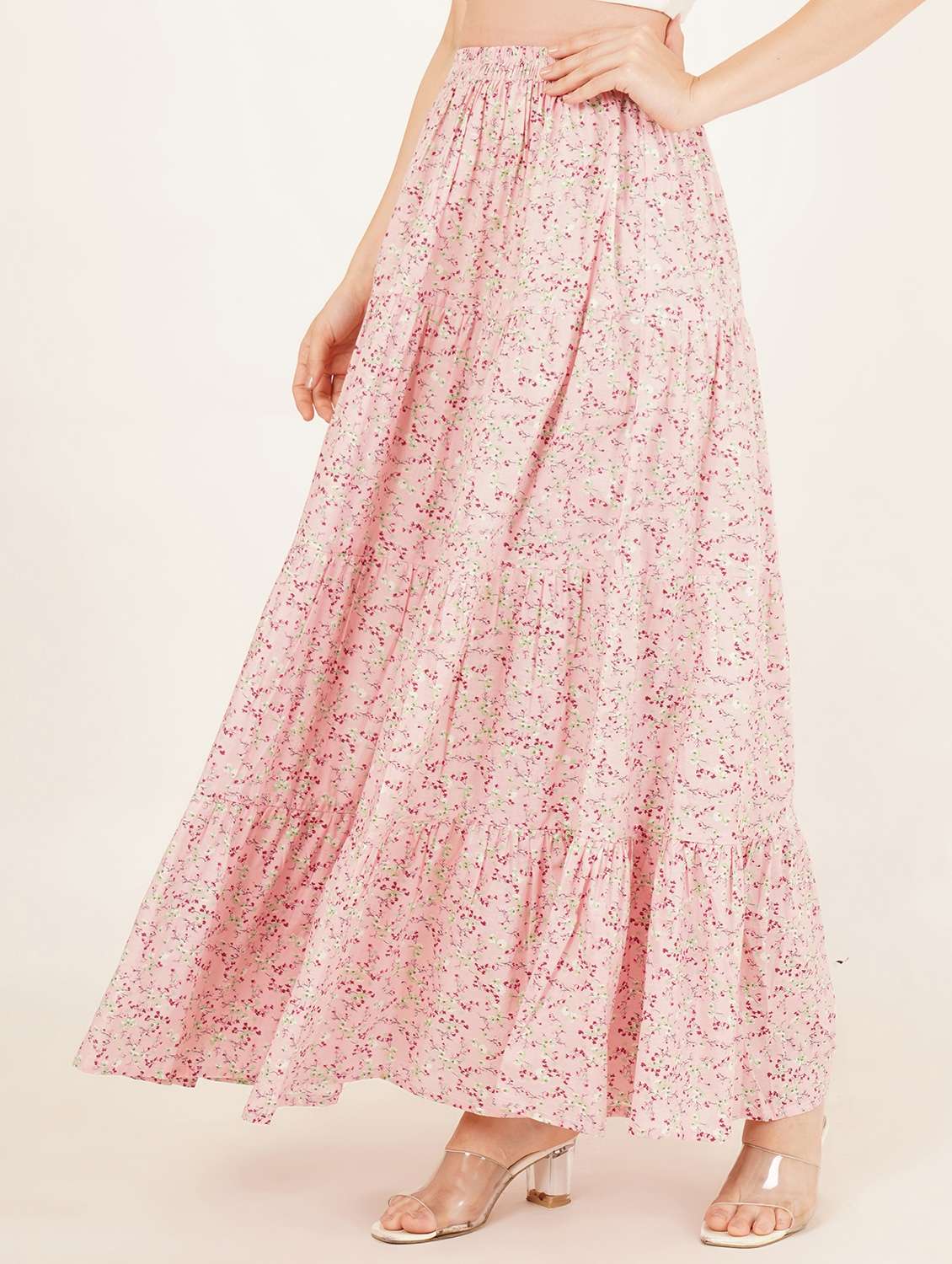 women printed high rise tiered maxi skirt - 22076352 -  Standard Image - 1