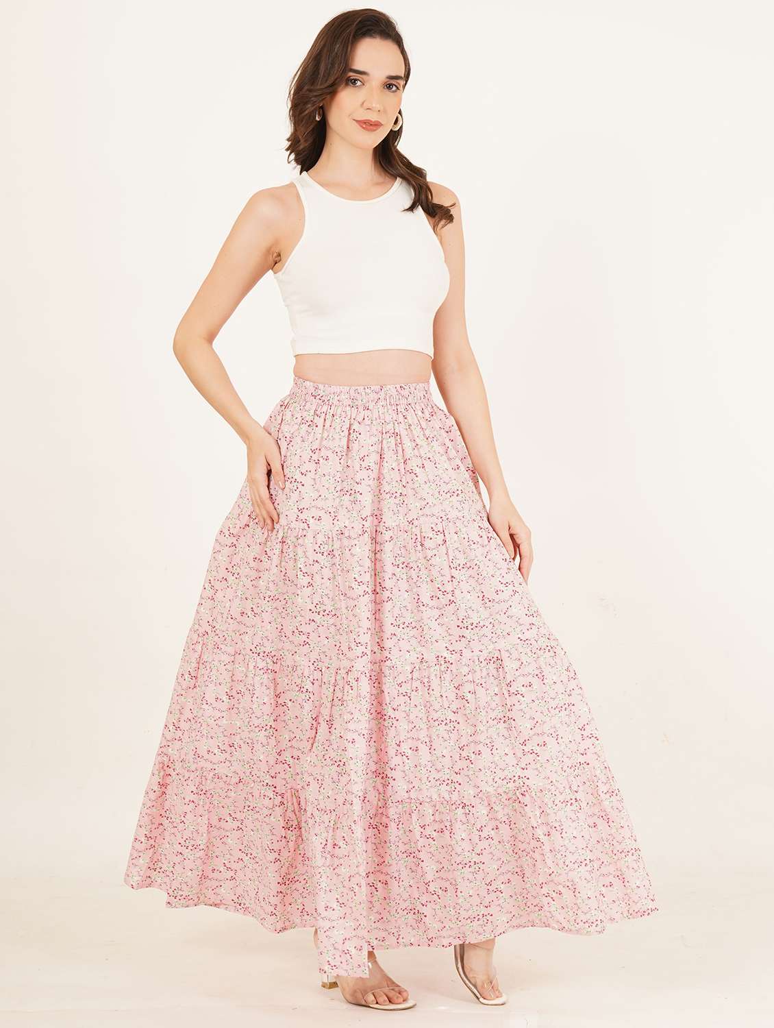 women printed high rise tiered maxi skirt - 22076352 - Standard Image - 4