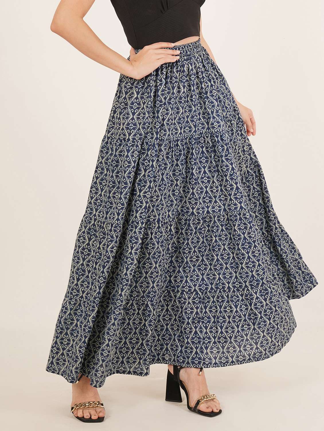 women printed high rise tiered maxi skirt - 22076353 - Standard Image - 1