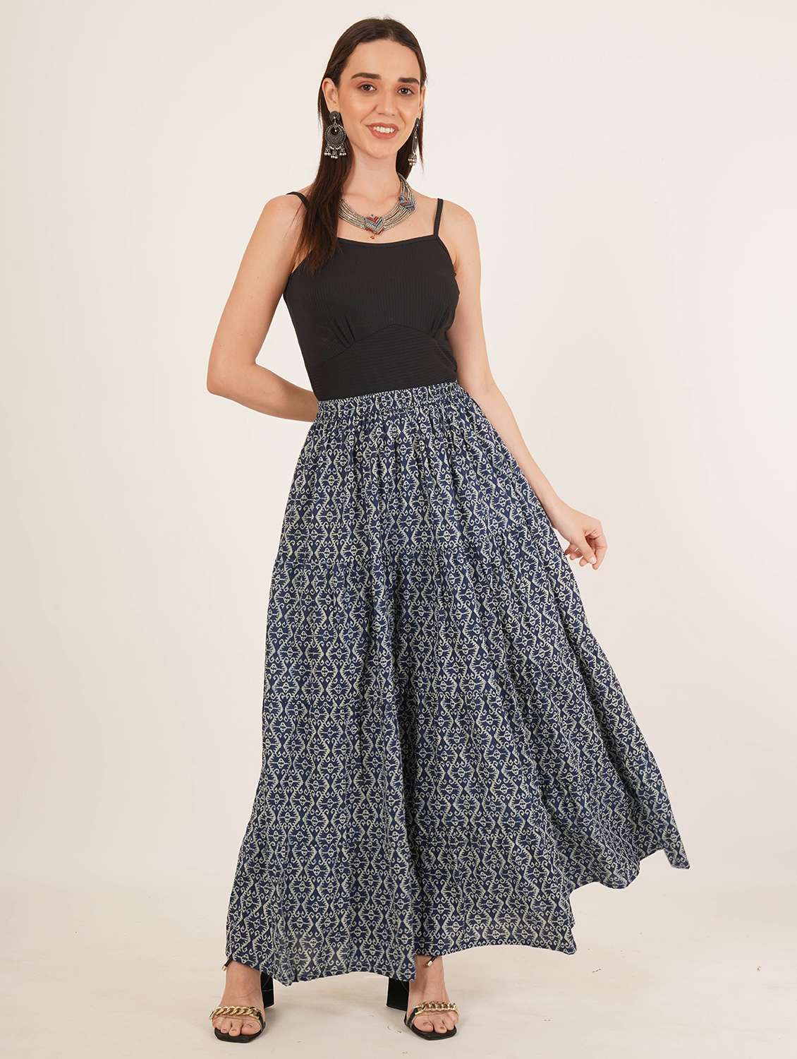women printed high rise tiered maxi skirt - 22076353 - Standard Image - 6