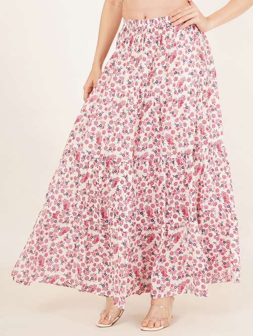 women printed high rise tiered maxi skirt - 22076355 -  Standard Image - 0