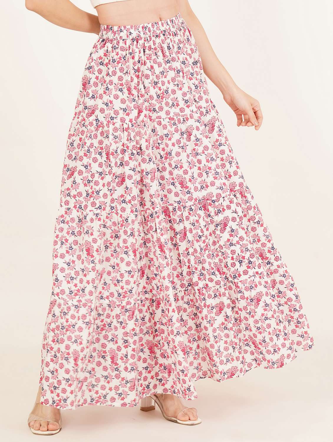 women printed high rise tiered maxi skirt - 22076355 -  Standard Image - 1