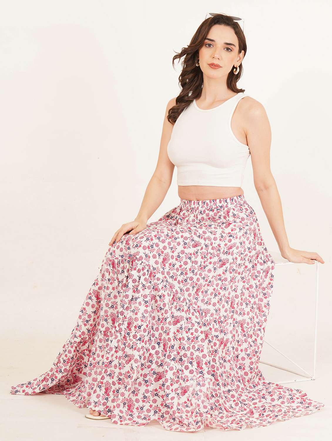 women printed high rise tiered maxi skirt - 22076355 - Standard Image - 6