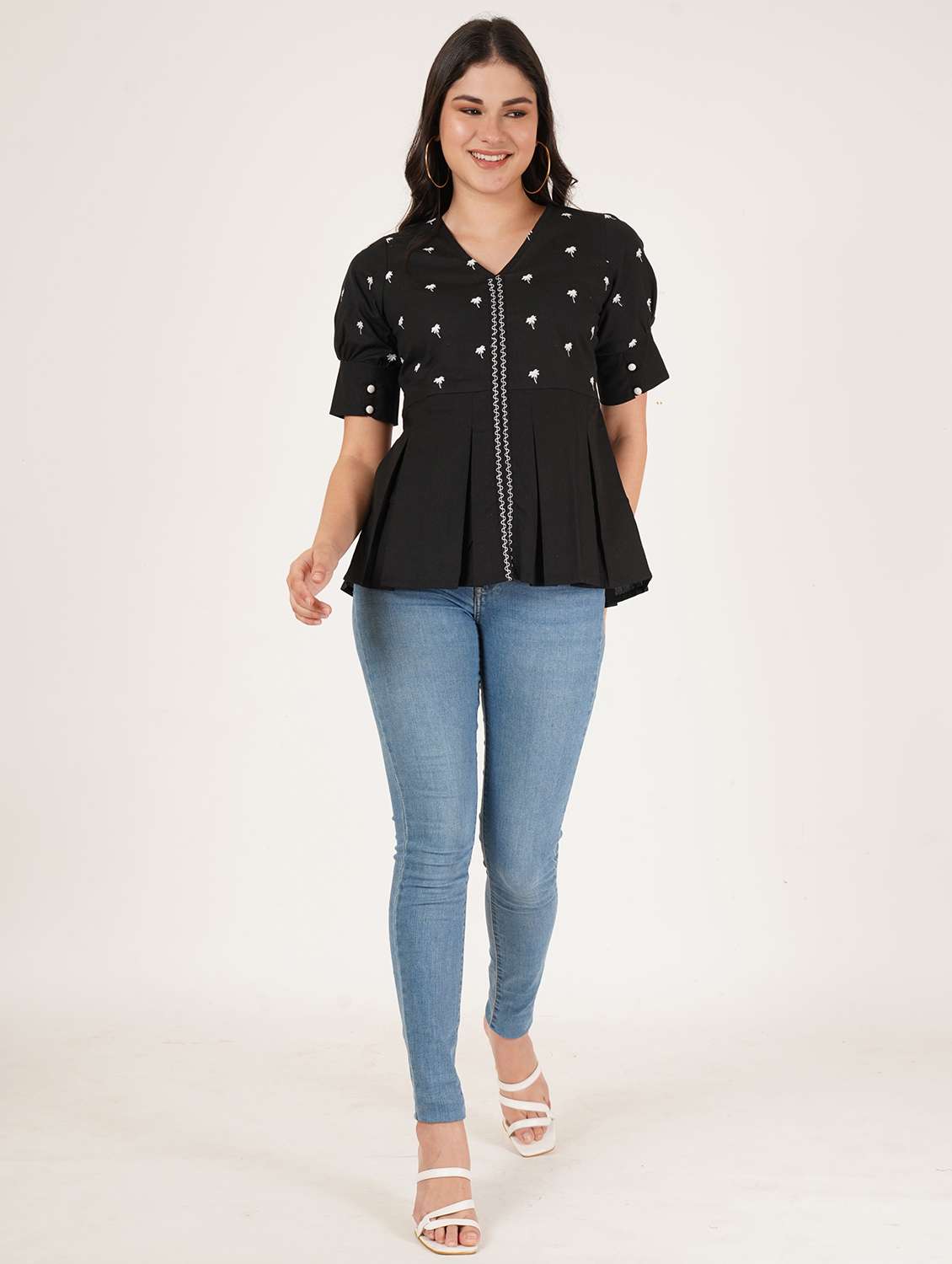 women embroidered puff sleeve peplum top - 22076357 - Standard Image - 6