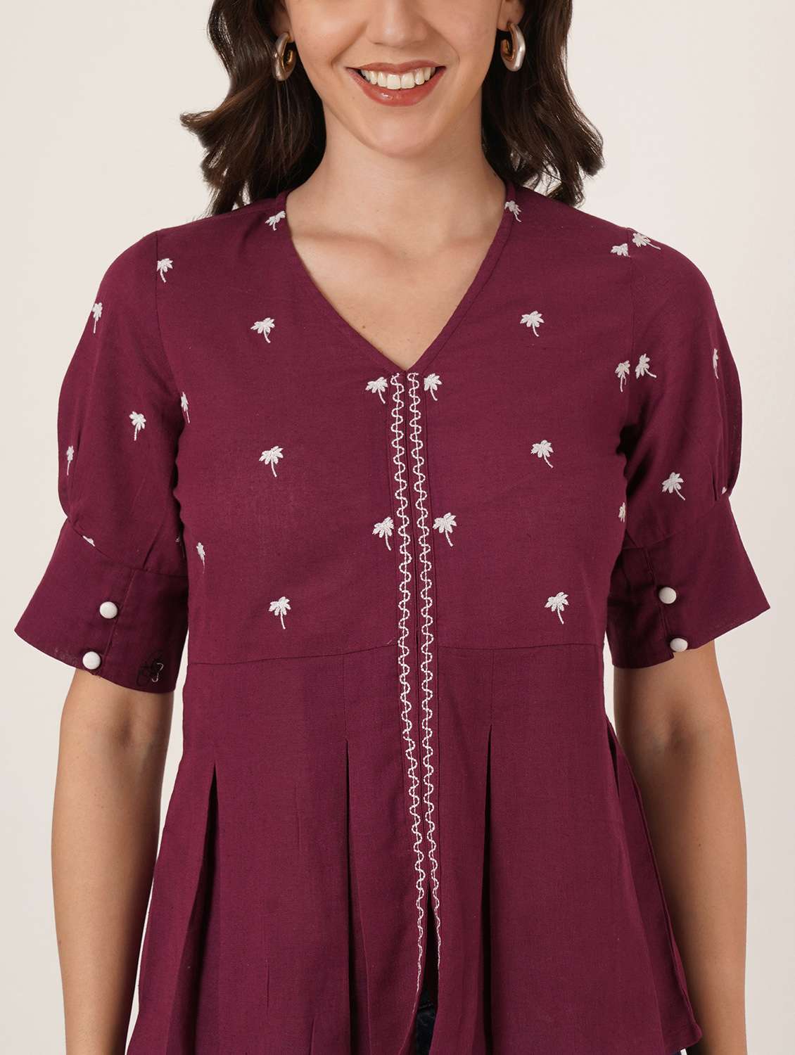 women embroidered puff sleeve peplum top - 22076358 - Standard Image - 6