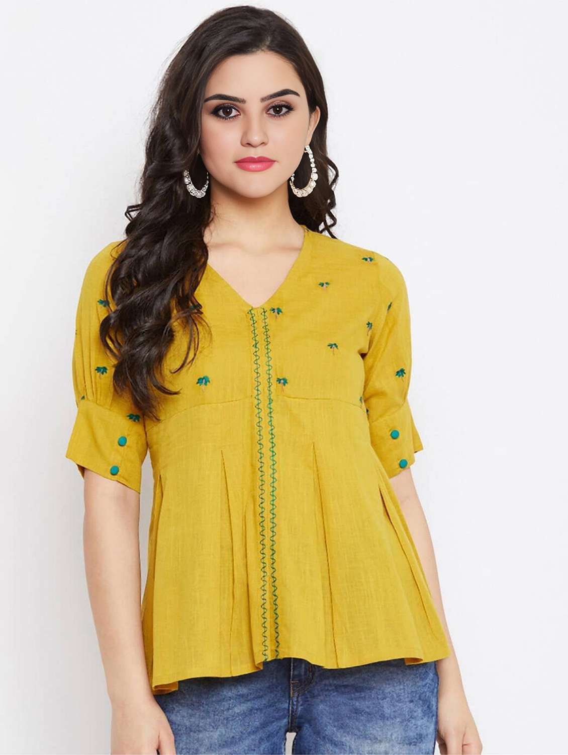women embroidered puff sleeve peplum top