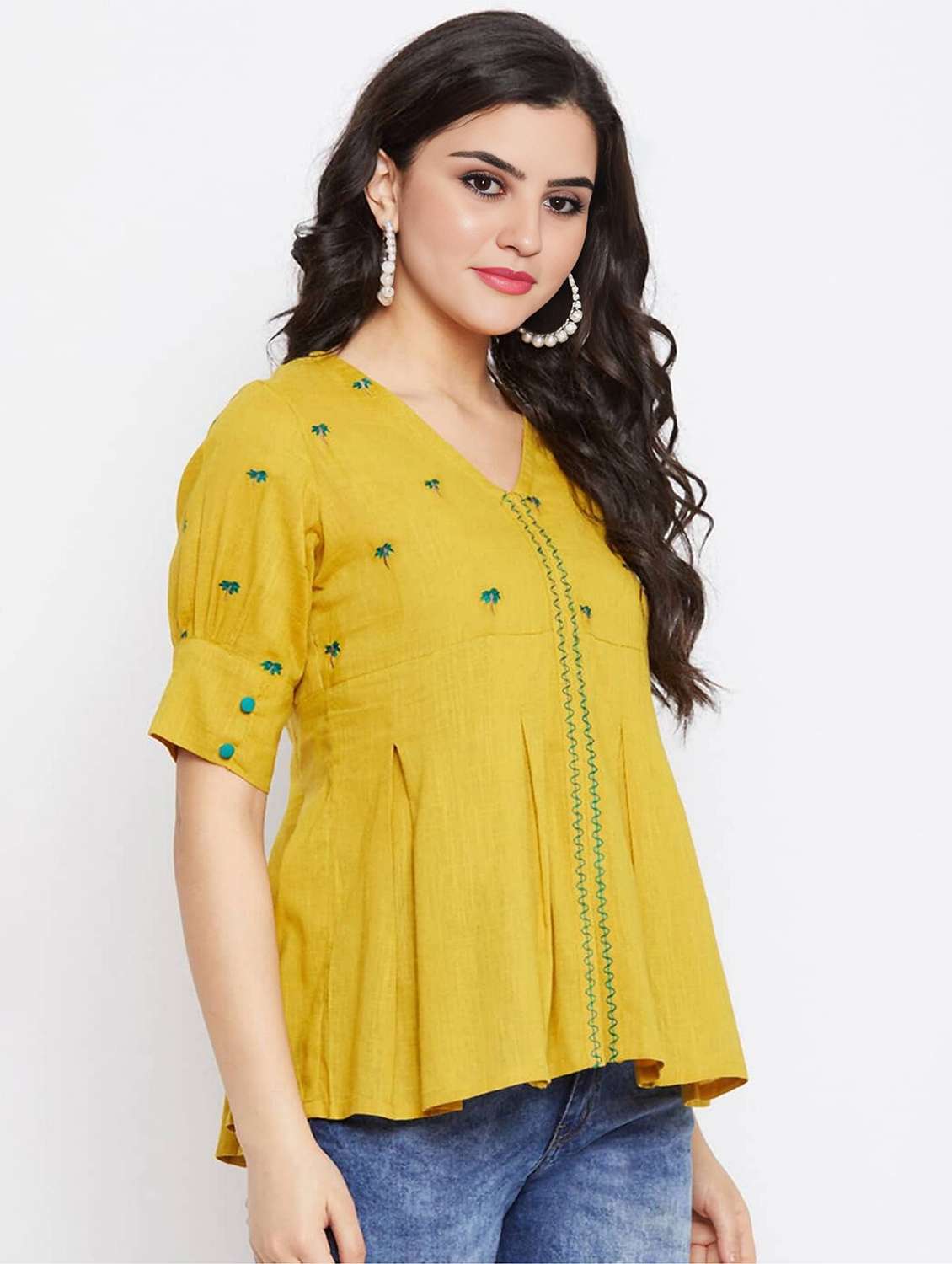 women embroidered puff sleeve peplum top - 22076359 - Standard Image - 1