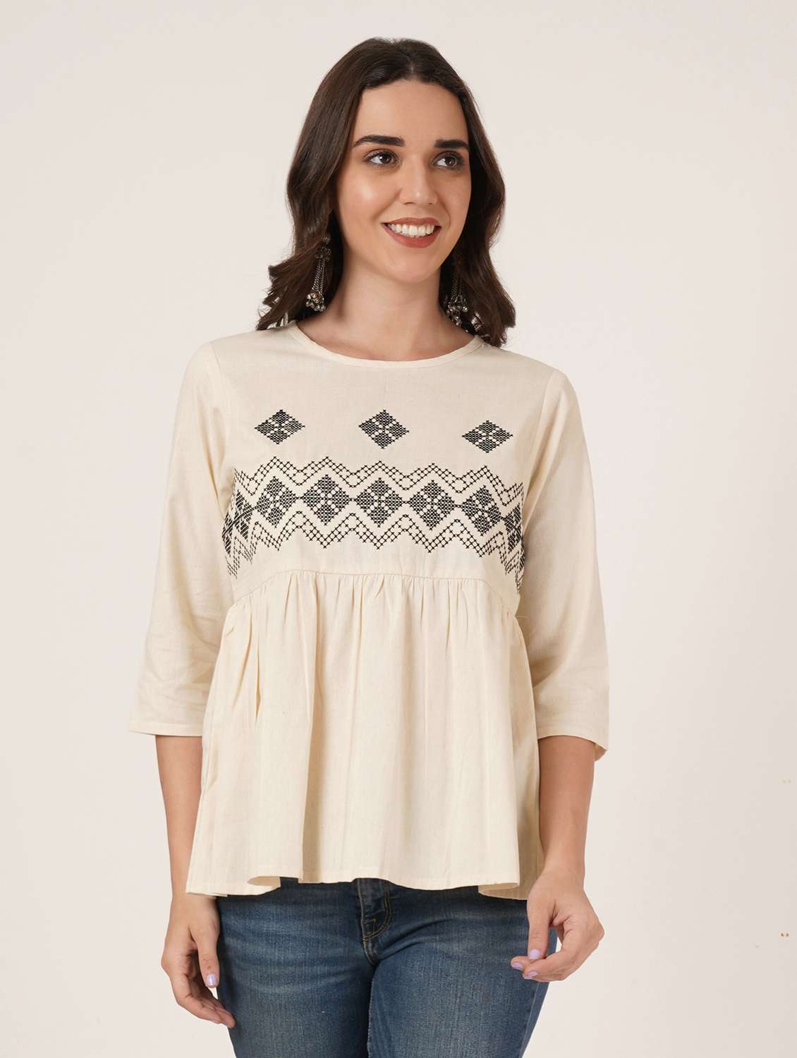 women self designed three quartre sleeve top