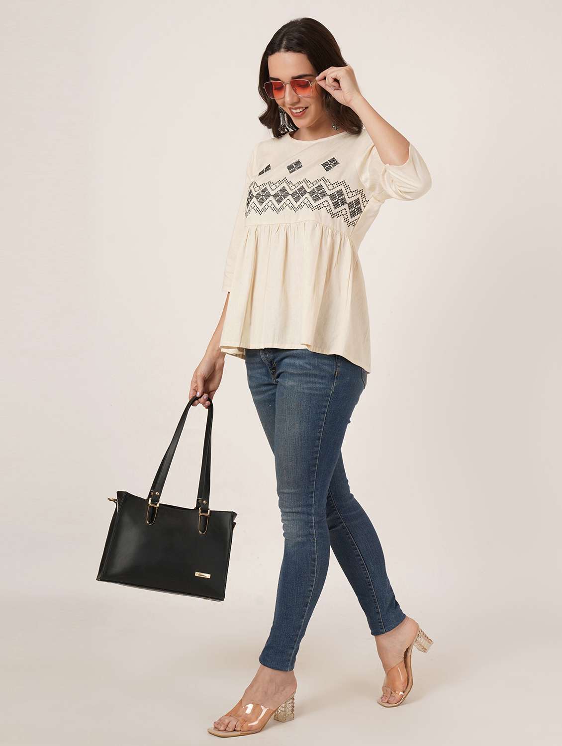 women self designed three quartre sleeve top - 22076360 - Standard Image - 4