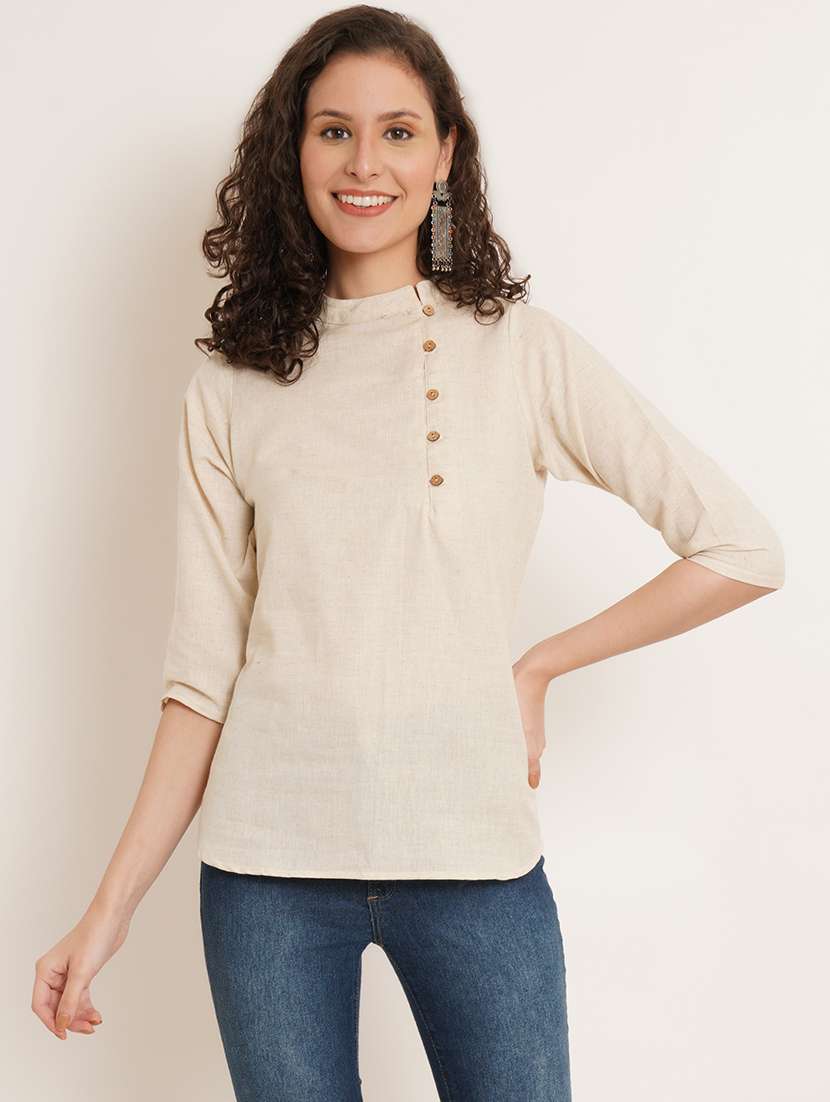 women solid three quarter sleeve regular top
