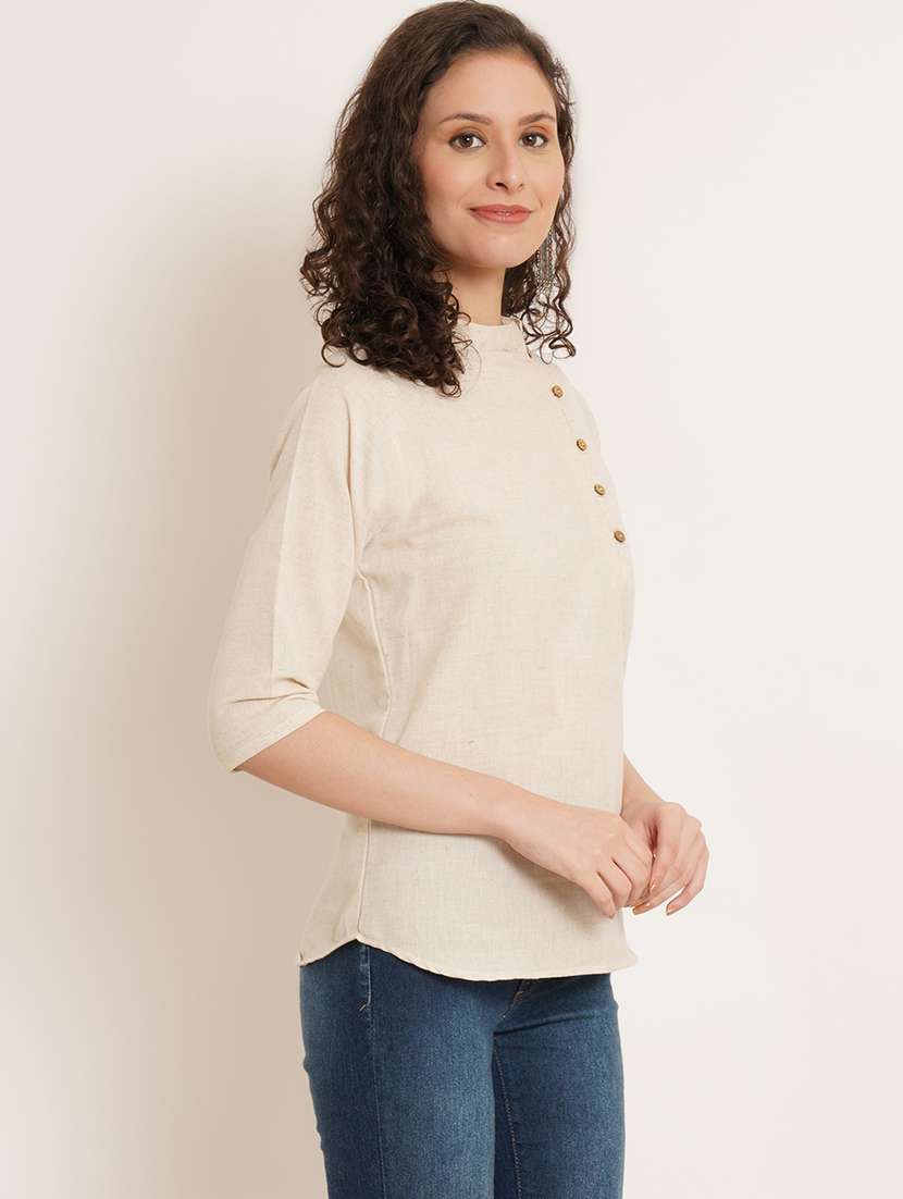 women solid three quarter sleeve regular top - 22076362 - Standard Image - 1