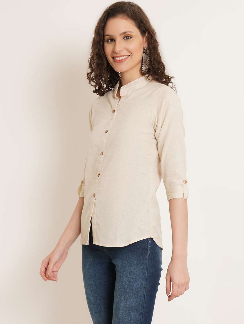 women solid three quarter sleeve regular top - 22076366 -  Standard Image - 1