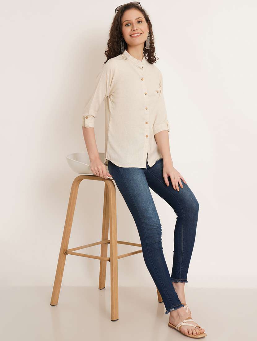 women solid three quarter sleeve regular top - 22076366 -  Standard Image - 4