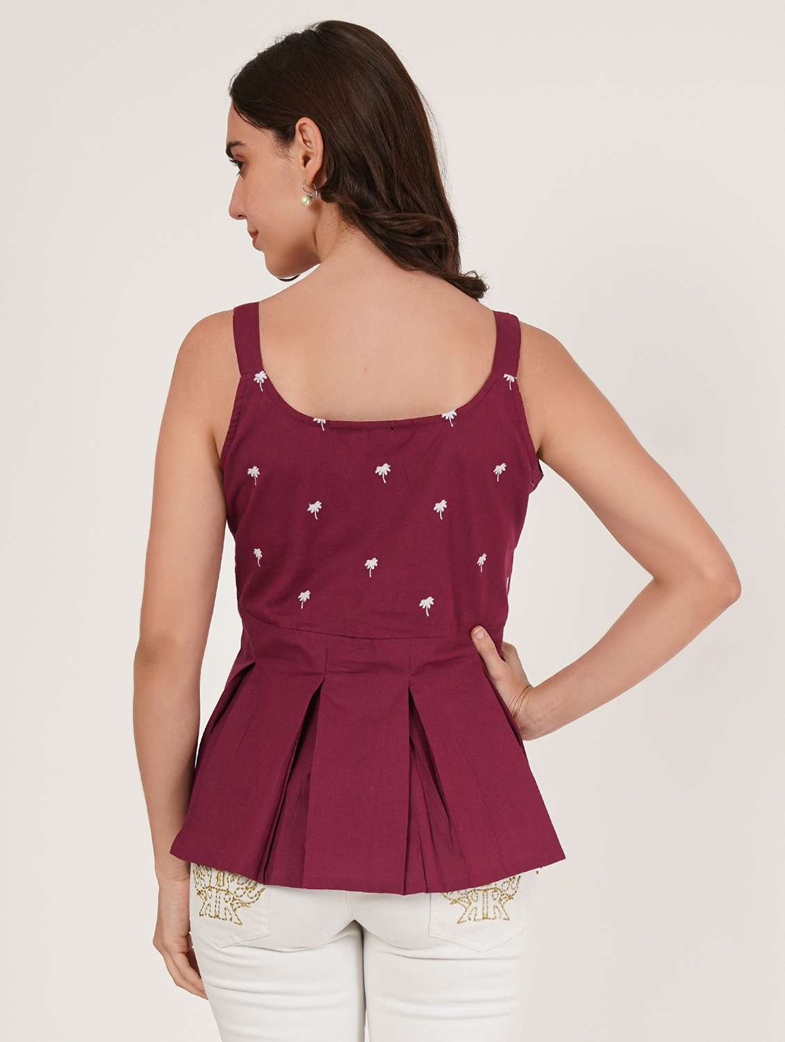 women embroidered shoulder strap peplum top - 22076370 - Standard Image - 1