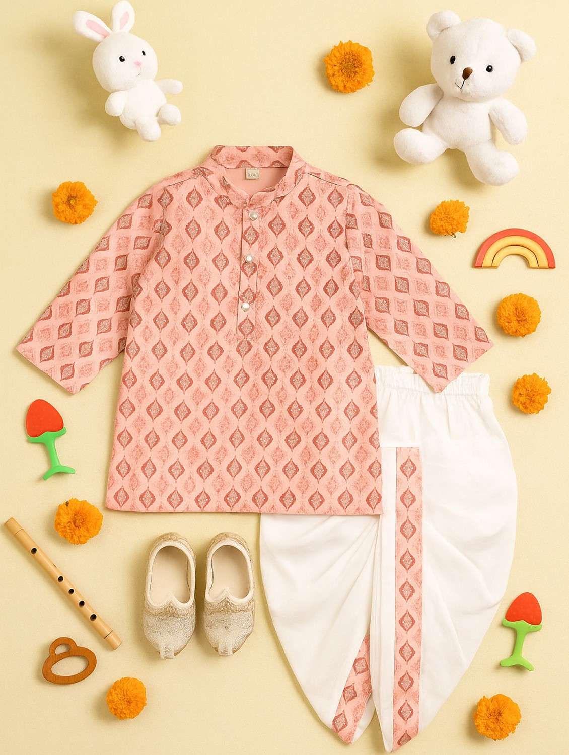 boys printed long sleeve kurta & dhoti set - 22076377 -  Standard Image - 1