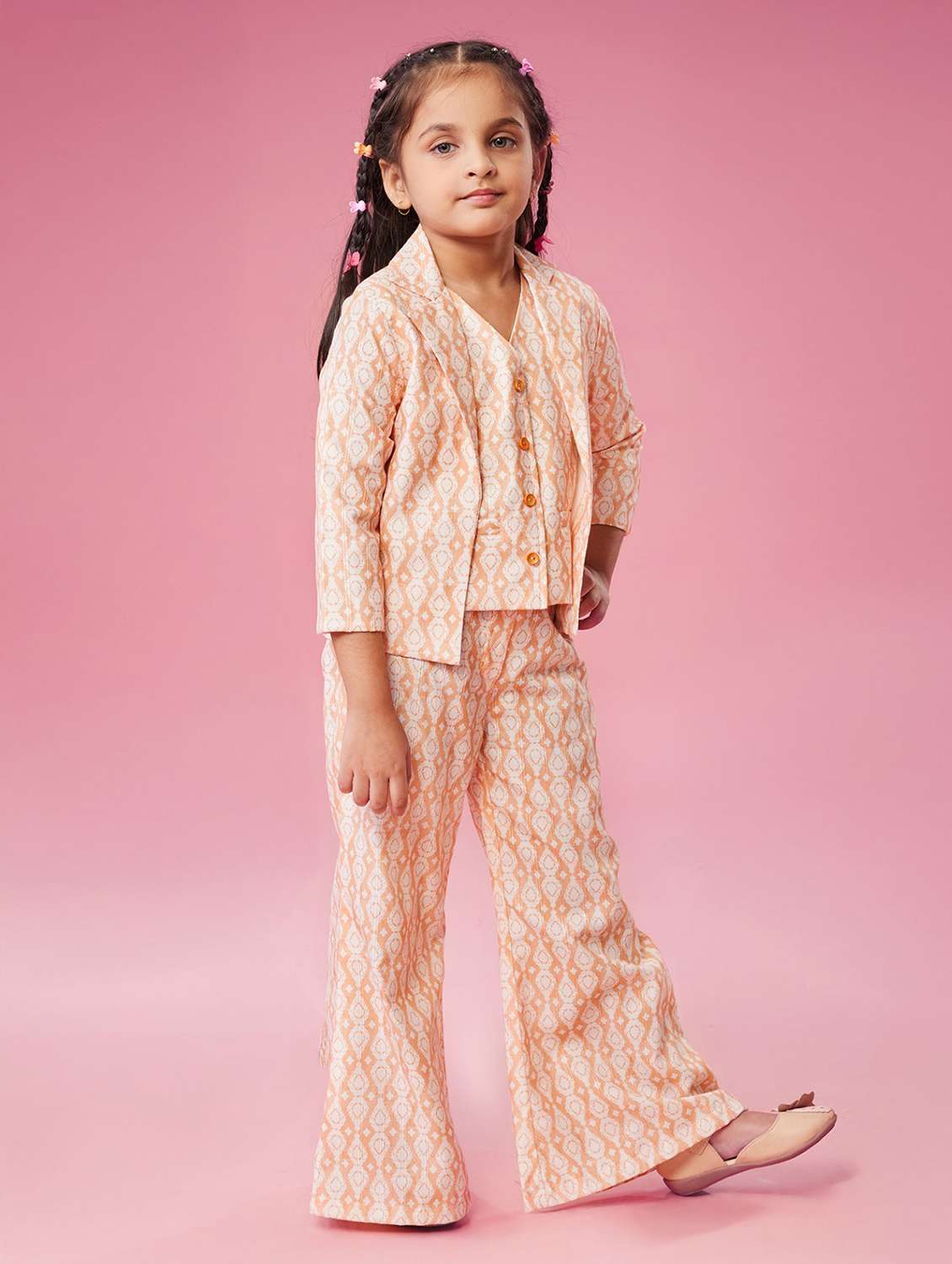 girls printed top and pant with jacket co-ord set - 22076384 -  Standard Image - 1