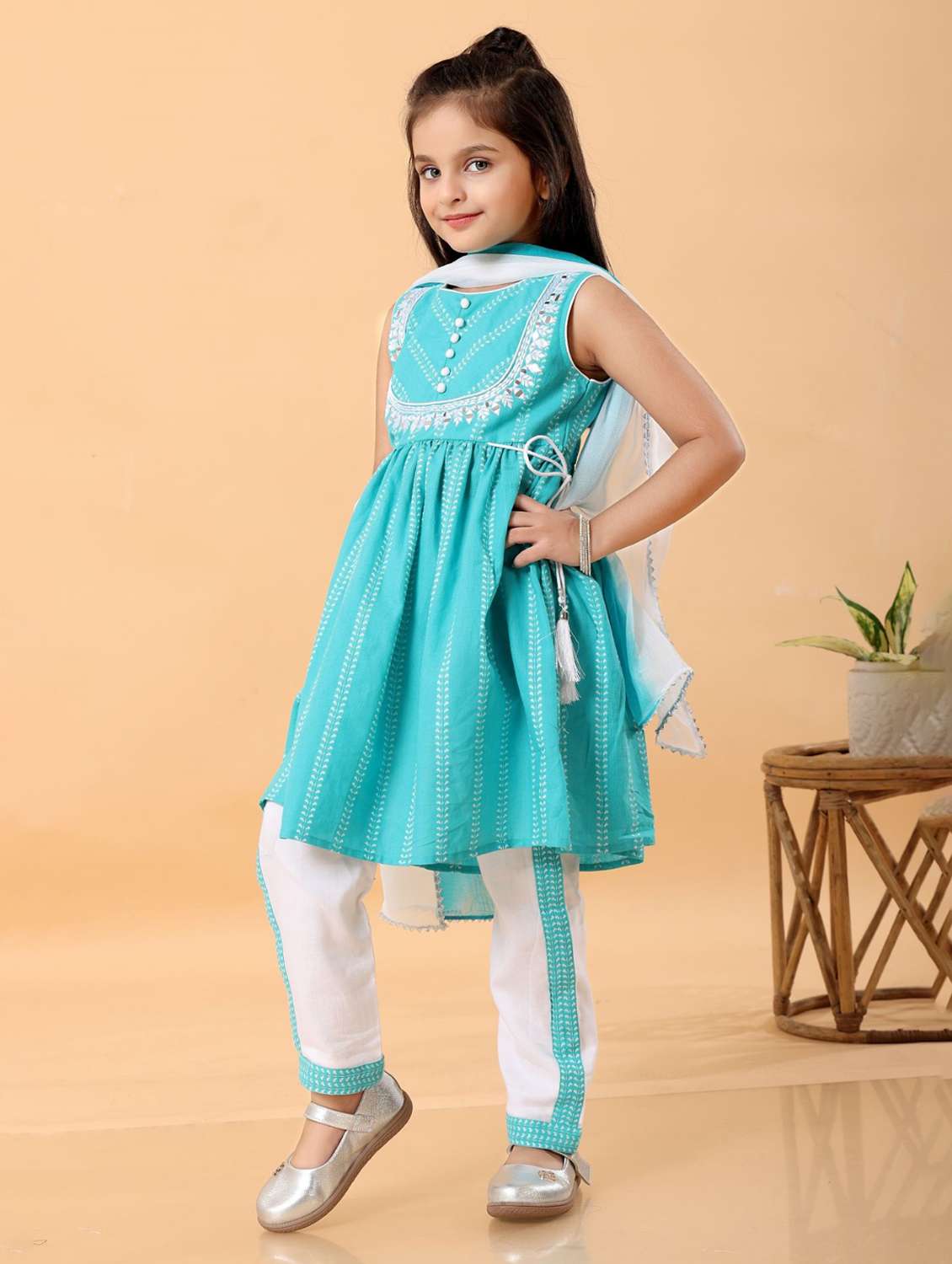 girls self designed kurta and pant with dupatta set - 22076400 -  Standard Image - 1