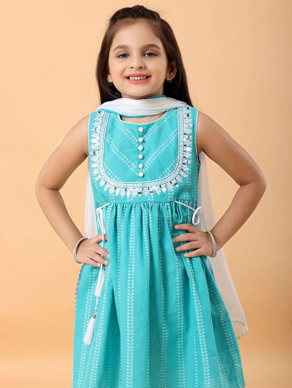 girls self designed kurta and pant with dupatta set - 22076400 -  Standard Image - 4