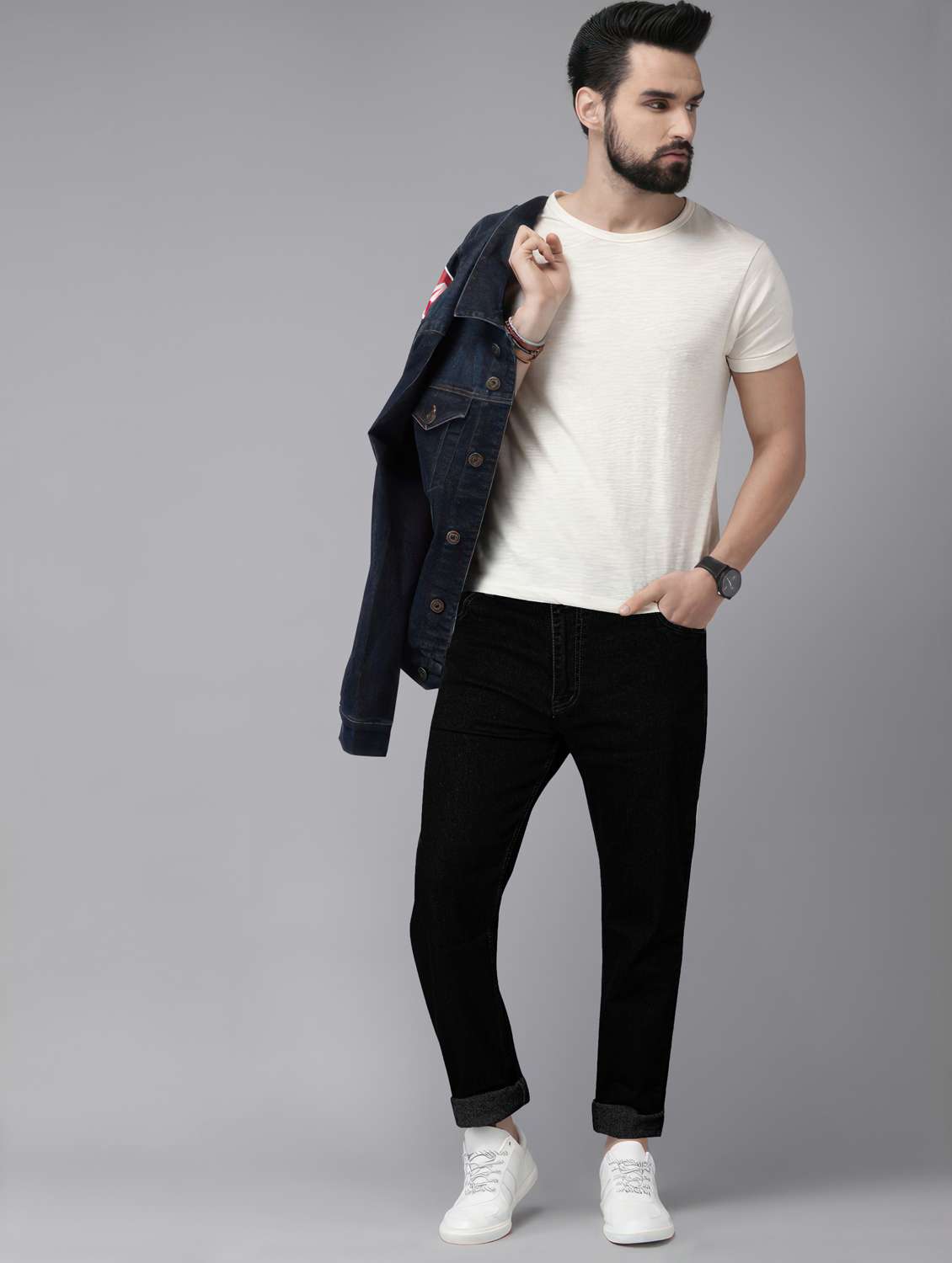 men plain mid rise full length jeans - 22076408 -  Standard Image - 4