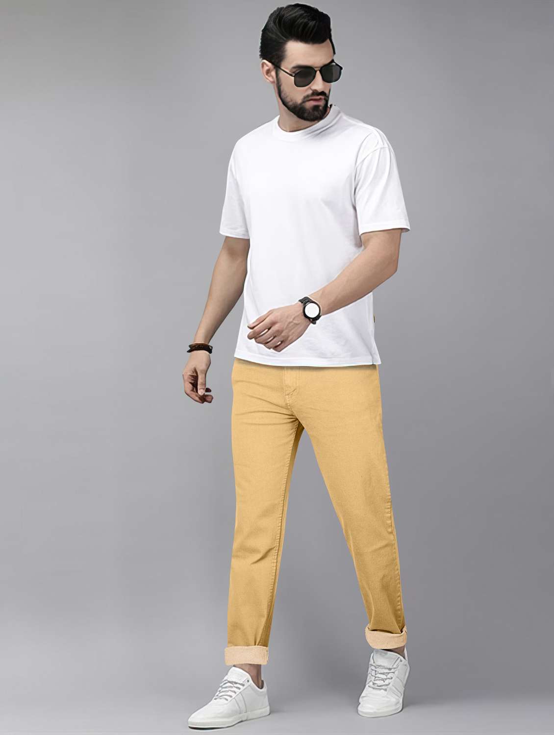 men plain mid rise full length jeans - 22076422 -  Standard Image - 4