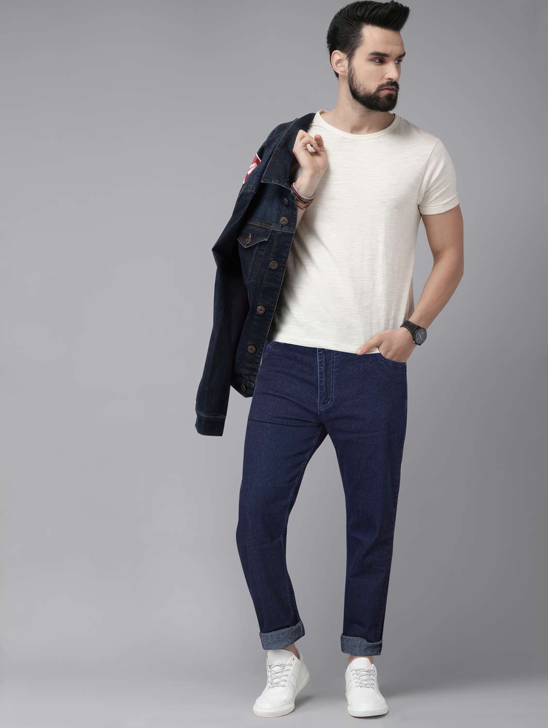 men plain mid rise full length jeans - 22076425 -  Standard Image - 4