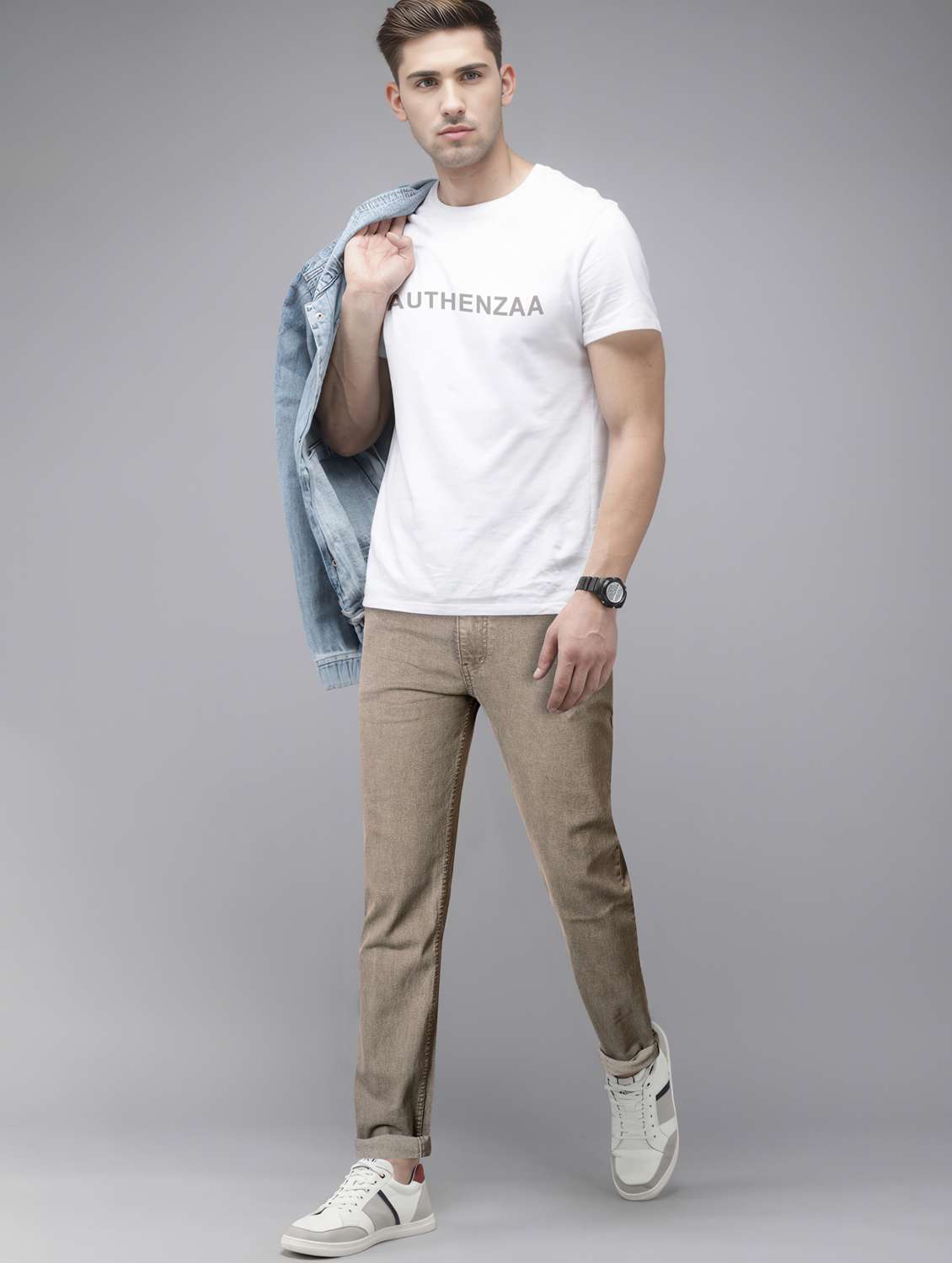 men plain mid rise full length jeans - 22076435 -  Standard Image - 4
