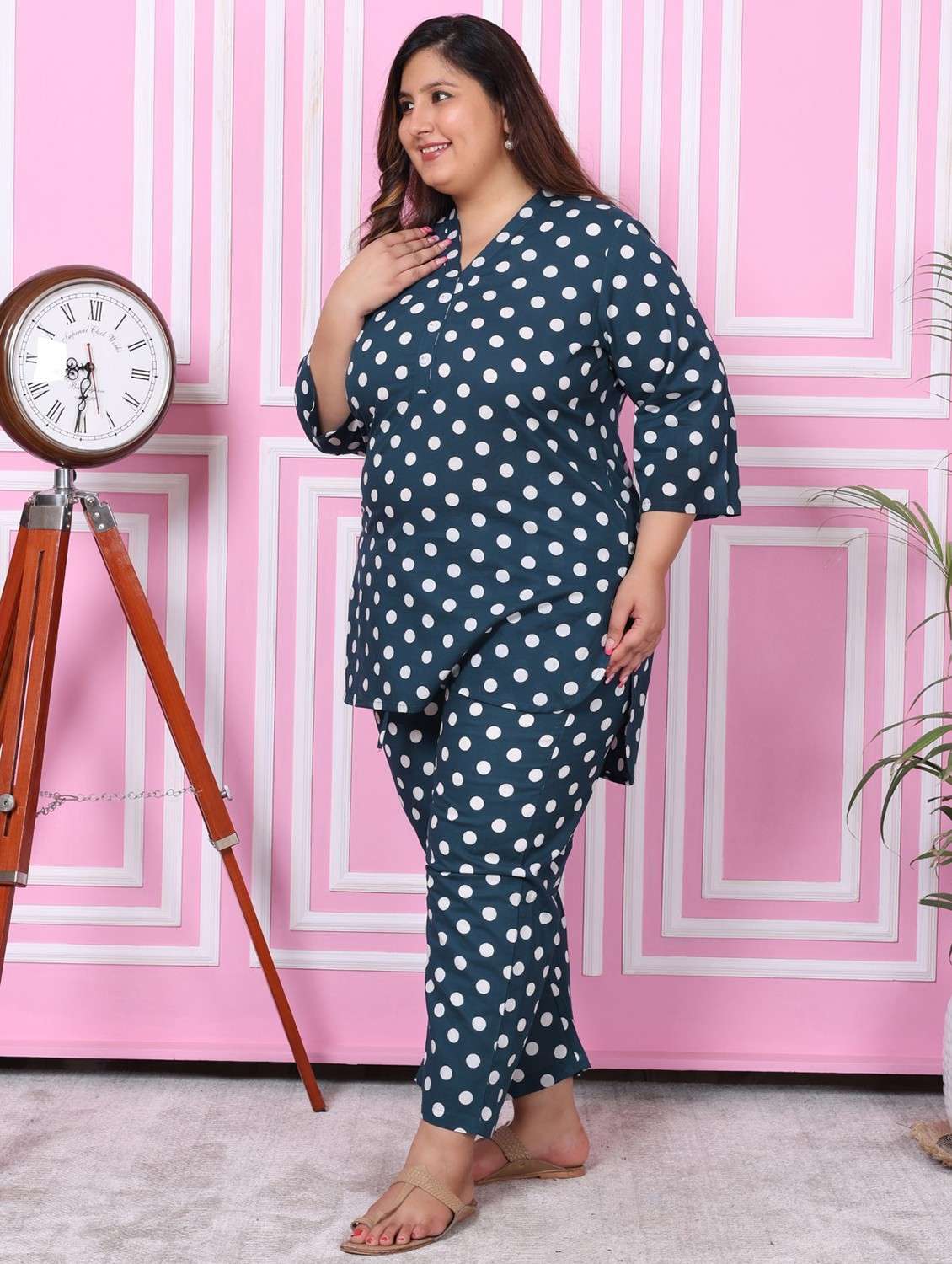 women three quarter sleeve plus size ethnic co-ord set - 22076437 -  Standard Image - 1