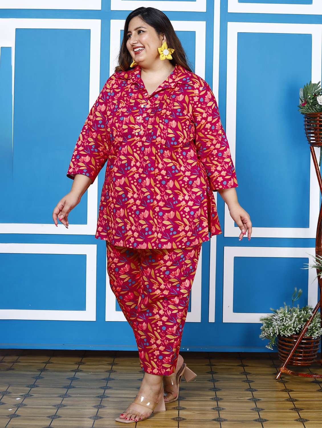 women three quarter sleeve plus size ethnic co-ord set - 22076438 -  Standard Image - 1