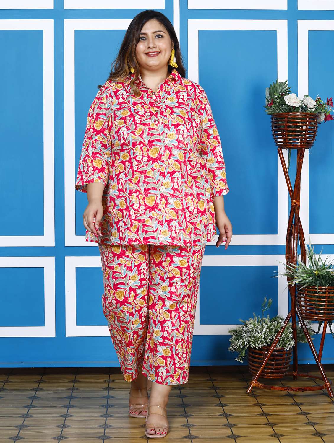 women three quarter sleeve plus size ethnic co-ord set