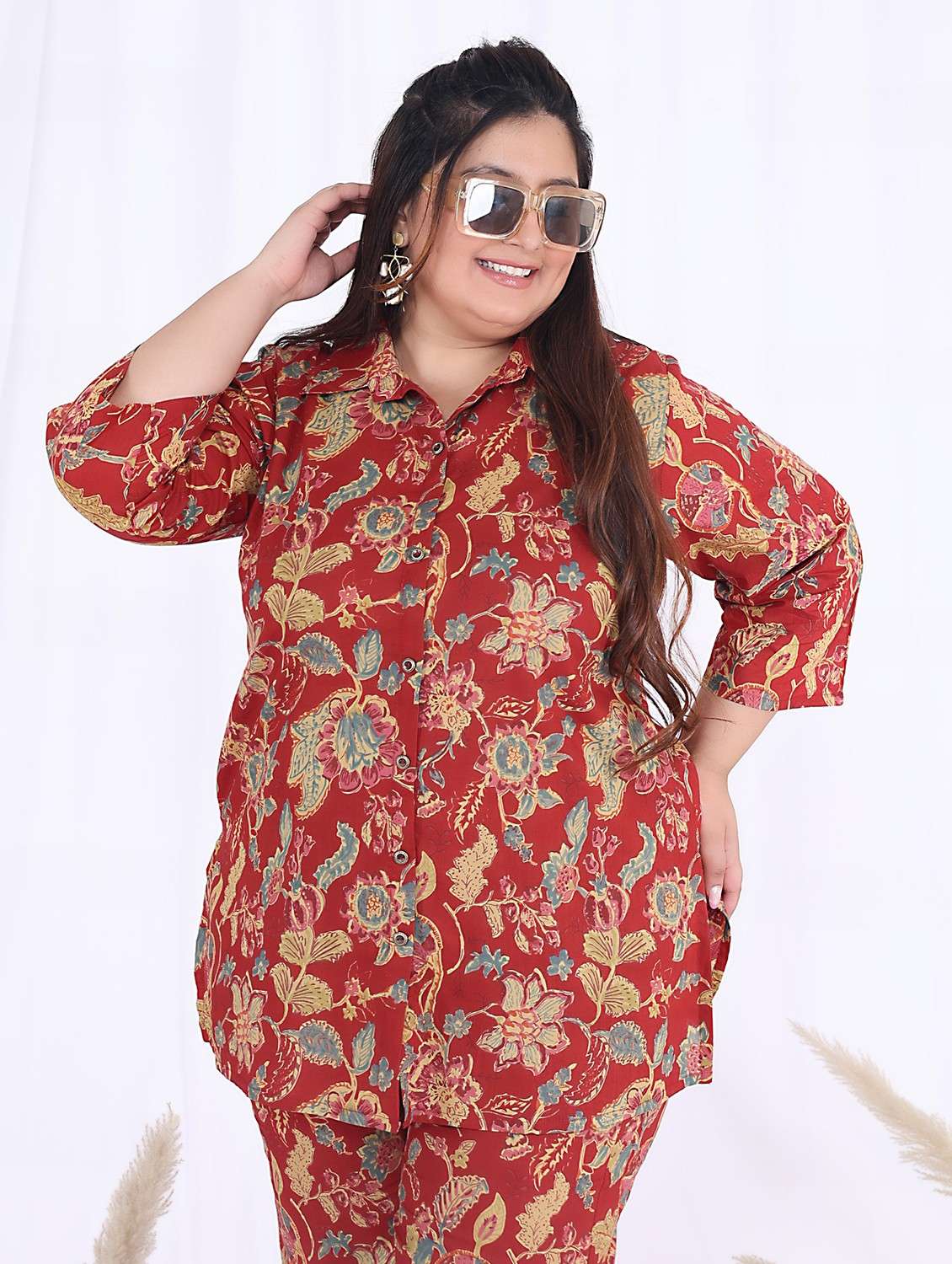 women three quarter sleeve plus size ethnic co-ord set - 22076449 -  Standard Image - 4