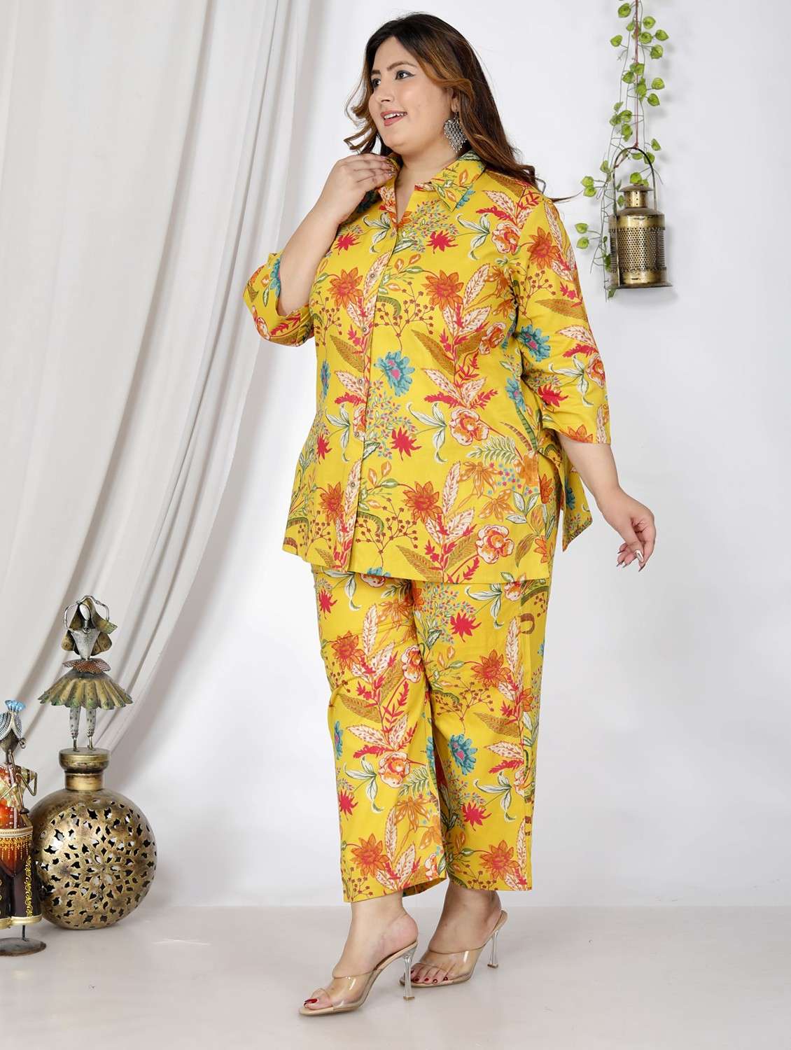 women three quarter sleeve plus size ethnic co-ord set - 22076451 -  Standard Image - 1