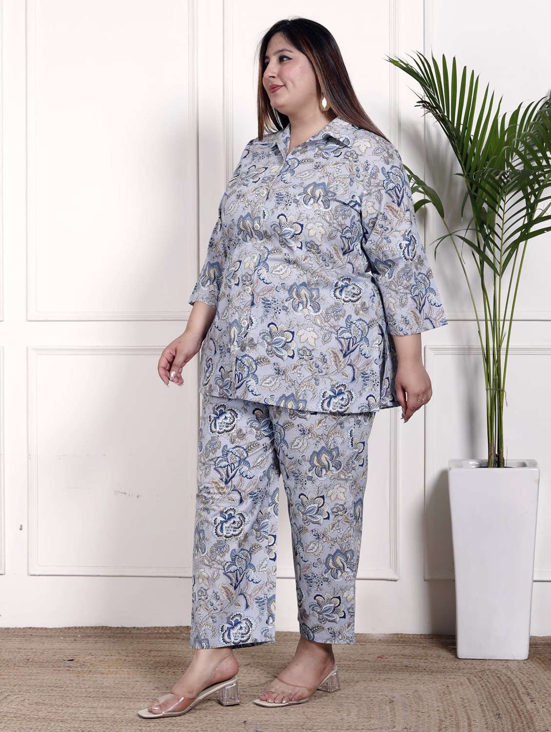 women three quarter sleeve plus size ethnic co-ord set - 22076452 -  Standard Image - 1