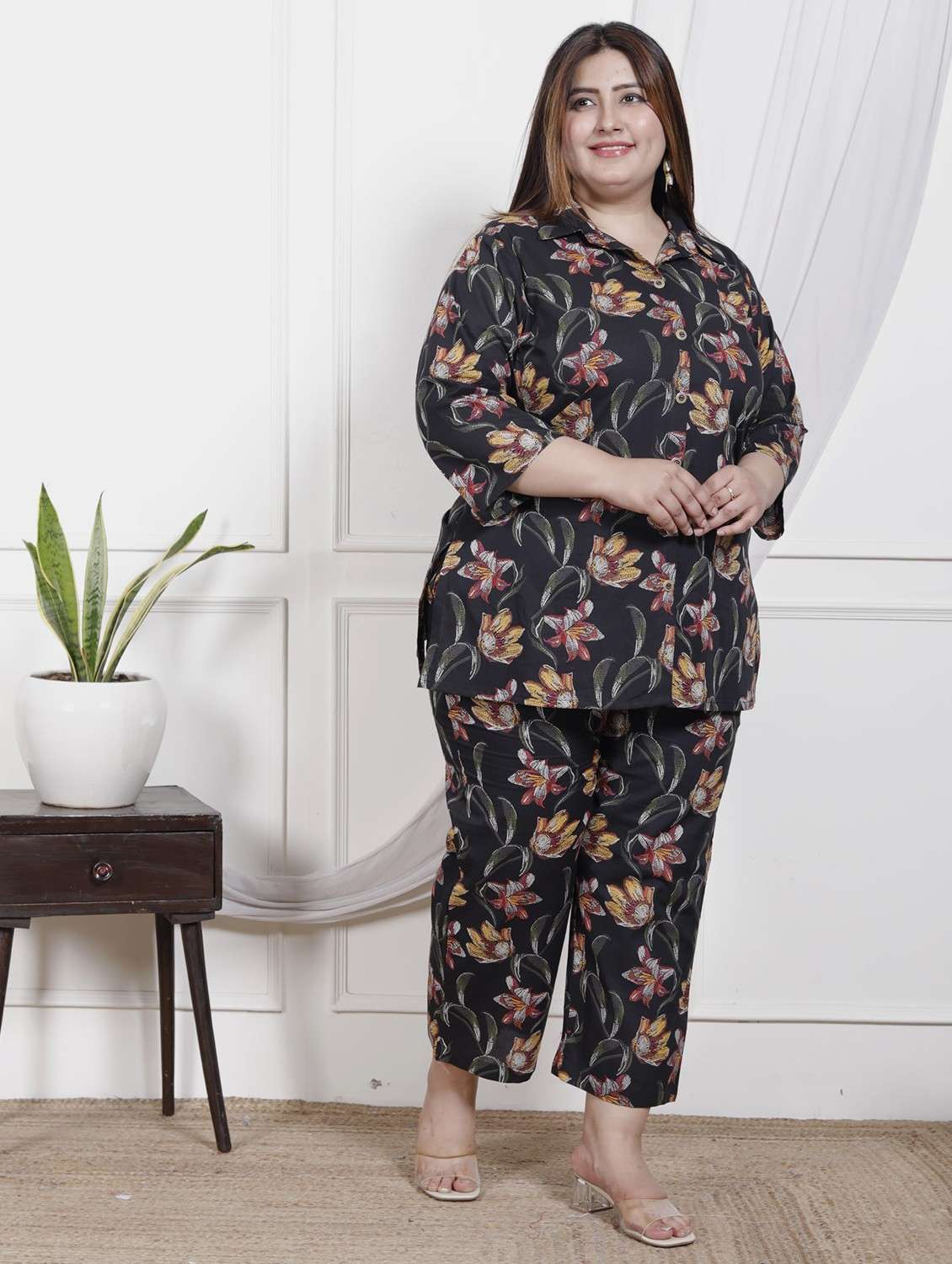 women three quarter sleeve plus size ethnic co-ord set - 22076453 -  Standard Image - 1