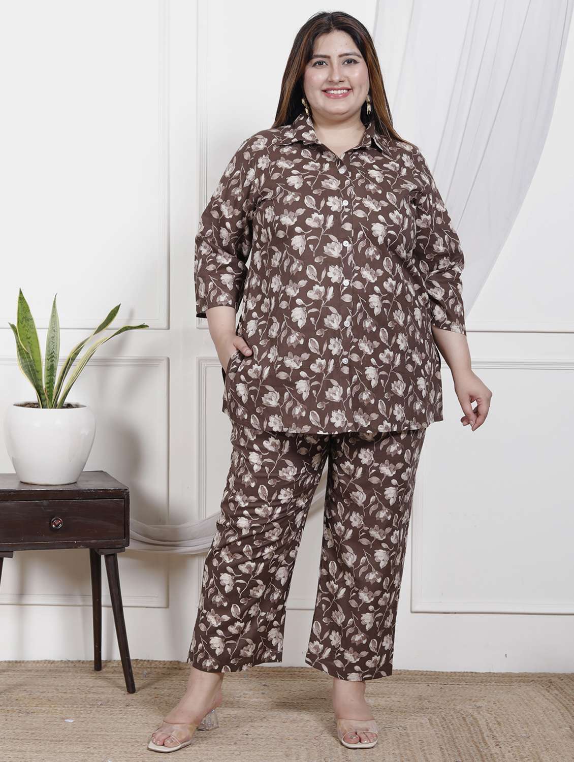 women three quarter sleeve plus size ethnic co-ord set