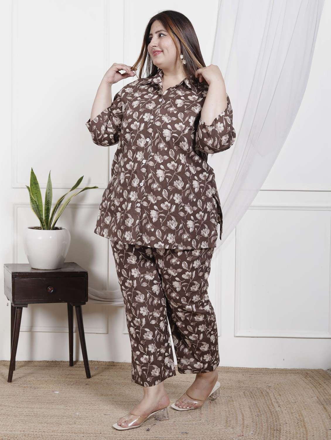 women three quarter sleeve plus size ethnic co-ord set - 22076455 -  Standard Image - 1