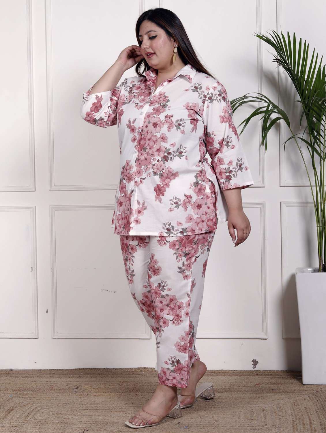 women three quarter sleeve plus size ethnic co-ord set - 22076460 -  Standard Image - 1