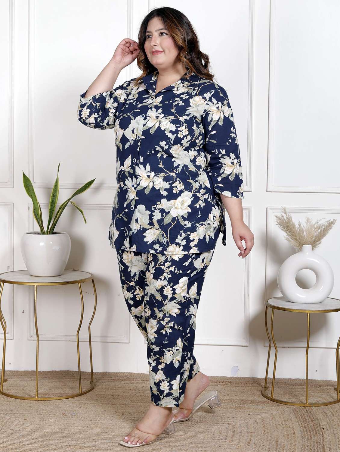 women three quarter sleeve plus size ethnic co-ord set - 22076468 - Standard Image - 1