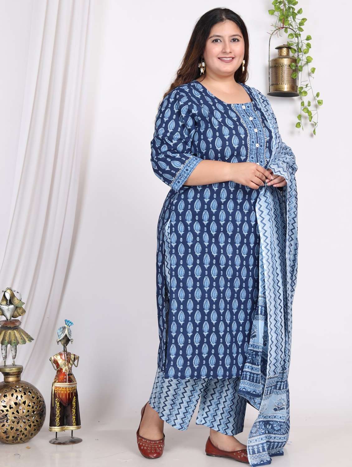 women printed three quarter sleeve kurta pant with dupatta set - 22076473 -  Standard Image - 1