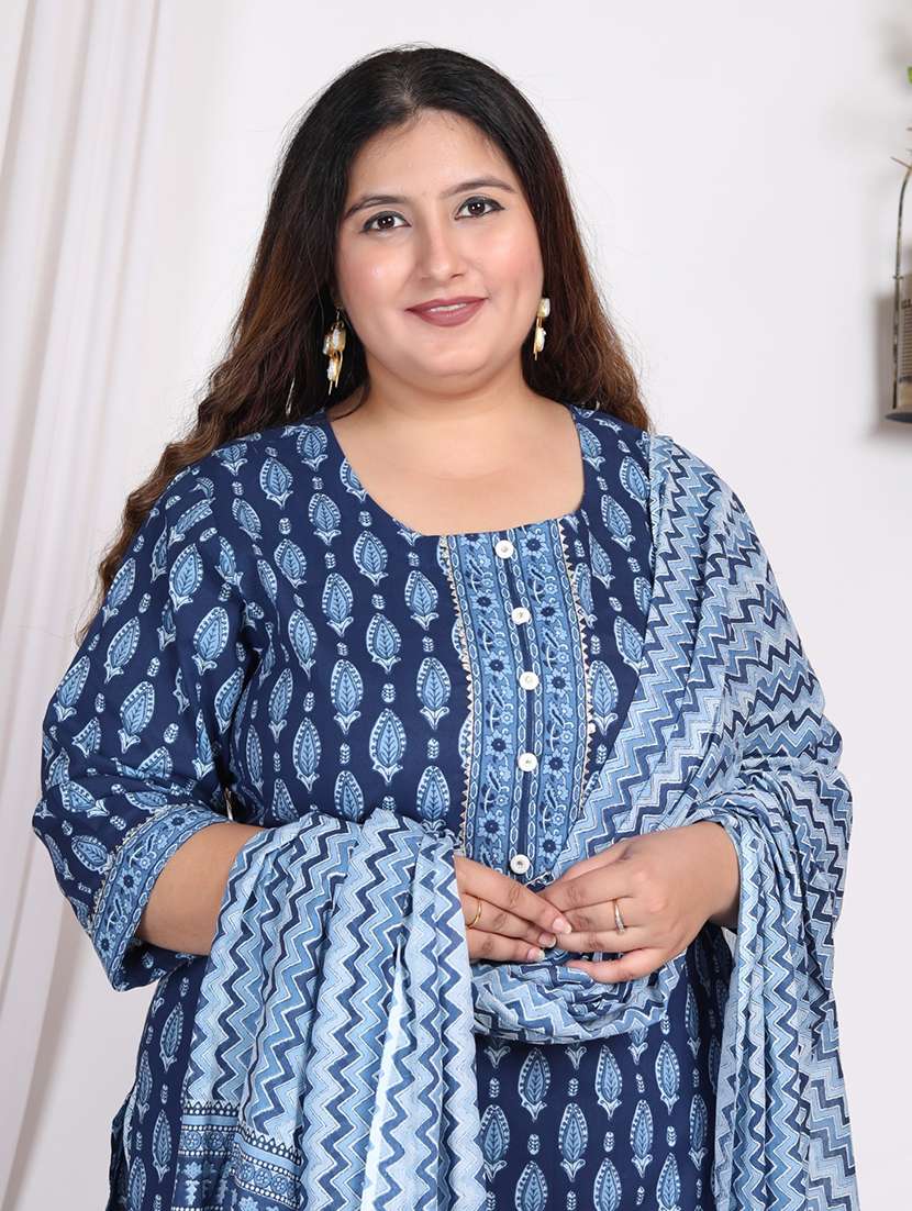 women printed three quarter sleeve kurta pant with dupatta set - 22076473 -  Standard Image - 4