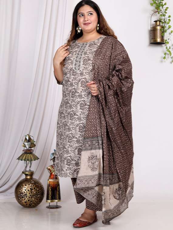 Women Printed Three Quarter Sleeve Kurta Pant With Dupatta Set - 22076474 -  Standard Image - 1